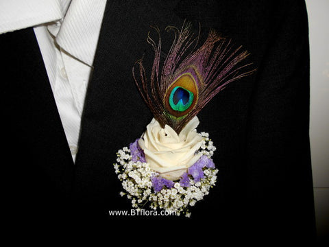 Rose with Peacock Feather Corsage - WED0263