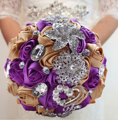 Purple Brown Brooch Bouquet   - WED0356